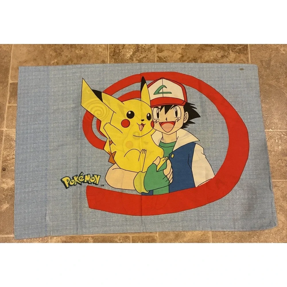 Nintendo Pokemon Standard Double Sided Pillowcase Pikachu‎ Ash Squirtle Vtg 1998